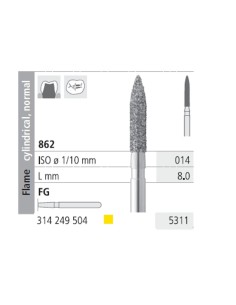 Fresas Diamante FG 5311 Llama Cilíndrica, Normal 862-014 Extra Fino L8 mm Caja 6 uds Intensiv