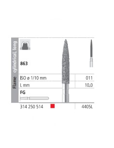 Fresas Diamante FG 4405L Llama Cilíndrica, Larga 863-011 Fino L10 mm Caja 6 unidades Intensiv
