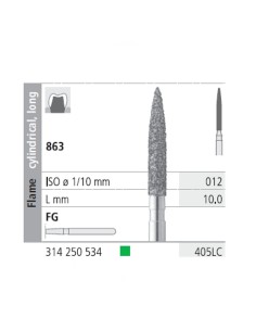 Fresas Diamante FG 405LC Llama Cilíndrica, Larga 863-012 Grueso L10 mm Caja 6 uds Intensiv