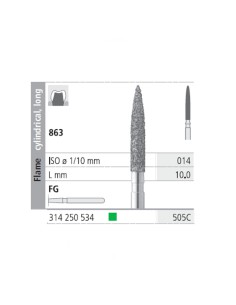 Fresas Diamante FG 505C Llama Cilíndrica, Larga 863-014 Grueso L10 mm Caja 6 uds Intensiv