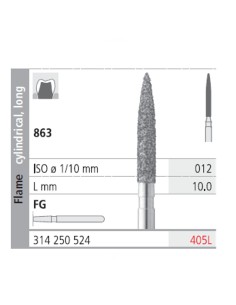 Fresas Diamante FG 405L Llama Cilíndrica, Larga 863-012 Medio L10 mm Caja 6 uds Intensiv