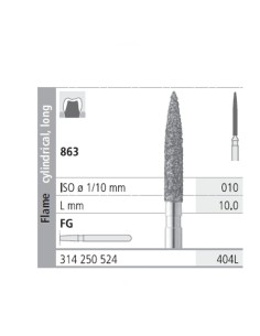 Fresas Diamante FG 404L Llama Cilíndrica, Larga 863-010 Medio L10 mm 6 uds Intensiv