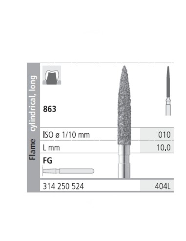 Fresas Diamante FG 404L Llama Cilíndrica, Larga 863-010 Medio L10 mm 6 uds Intensiv