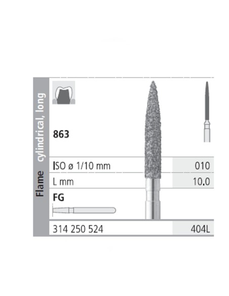 Fresas Diamante FG 404L Llama Cilíndrica, Larga 863-010 Medio L10 mm 6 uds Intensiv
