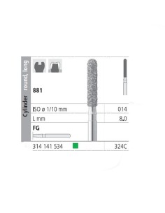 Fresas Diamante FG 324C Cilindro Redondo, Largo 881-014 Grueso L8 mm 6 uds Intensiv