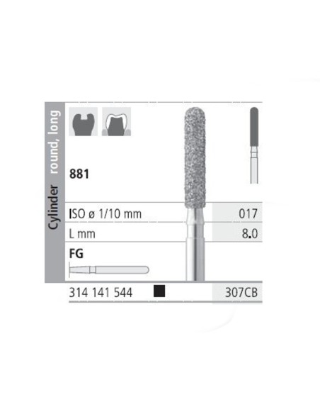 Fresas Diamante FG 307CB Cilindro Redondo, Largo 881-017 Super Grueso L8 mm 6 uds Intensiv