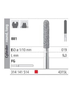 Fresas Diamante FG 4315L Cilindro Redondo, Largo 881-019 Fino L9 mm 6 uds Intensiv