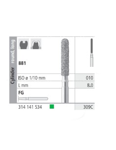 Fresas Diamante FG 309C Cilindro Redondo, Largo 881-010 Grueso L8 mm 6 uds Intensiv