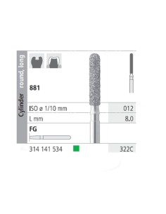 Fresas Diamante FG 322C Cilindro Redondo, Largo 881-012 Grueso L8 mm 6 uds Intensiv