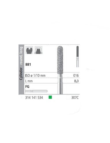 Fresas Diamante FG 307C Cilindro Redondo, Largo 881-016 Grueso L8 mm 6 uds Intensiv