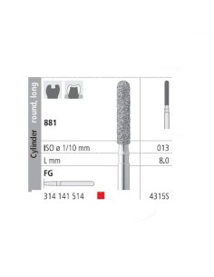 Fresas Diamante FG 4315S Cilindro Redondo, Largo 881-013 Fino L8 mm 6 uds Intensiv