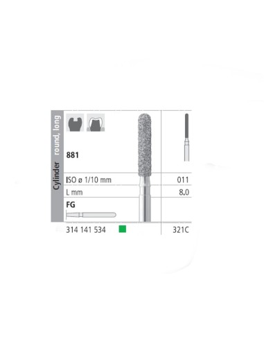 Fresas Diamante FG 321C Cilindro Redondo, Largo 881-011 Grueso L8 mm 6 uds Intensiv
