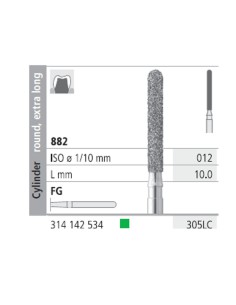 Fresas Diamante FG 305LC Cilindro Redondo, Extra Largo 882-012 Grueso L10 mm 6 uds Intensiv