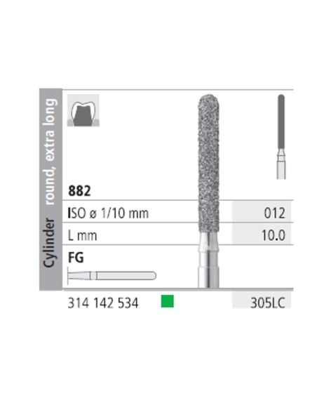 Fresas Diamante FG 305LC Cilindro Redondo, Extra Largo 882-012 Grueso L10 mm 6 uds Intensiv