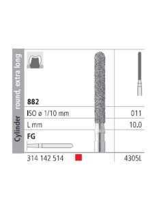Fresas Diamante FG 4305L Cilindro Redondo, Extra Largo 882-011 Fino L10 mm 6 uds Intensiv