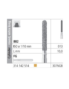 Fresas Diamante FG 307N GB Cilindro Redondo, Extra Largo 882-013 Fino L10 mm 6 uds Intensiv