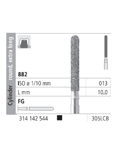 Fresas Diamante FG 305L CB Cilindro Redondo, Extra Largo 882-013 Super Grueso L10 mm 6u Intensiv