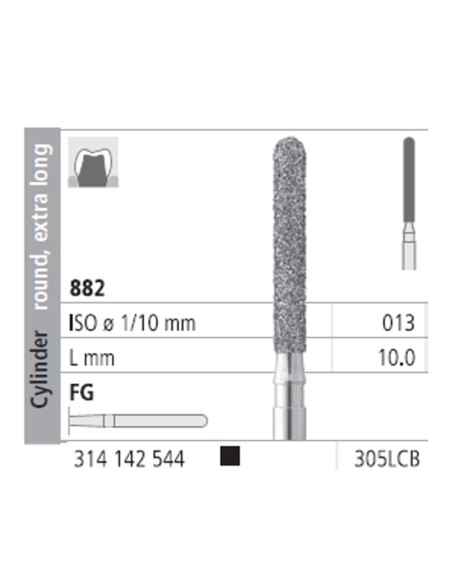 Fresas Diamante FG 305L CB Cilindro Redondo, Extra Largo 882-013 Super Grueso L10 mm 6u Intensiv