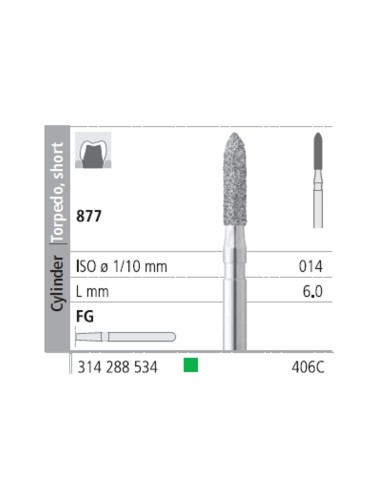 Fresas Diamante FG 406C Cilindro, Torpedo Corto 877-014 Grueso L6 mm 6u Intensiv