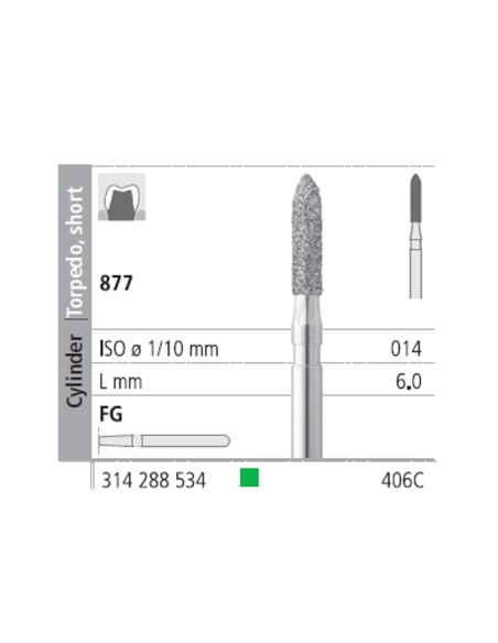 Fresas Diamante FG 406C Cilindro, Torpedo Corto 877-014 Grueso L6 mm 6u Intensiv