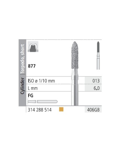 Fresas Diamante FG 406GB Cilindro, Torpedo Corto 877-013 Fino L6 mm 6u Intensiv