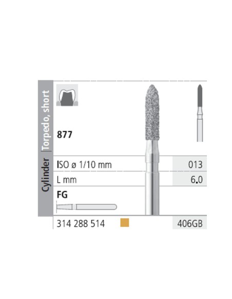 Fresas Diamante FG 406GB Cilindro, Torpedo Corto 877-013 Fino L6 mm 6u Intensiv
