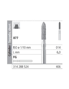 Fresas Diamante FG 406 Cilindro, Torpedo Corto 877-014 Medio L6 mm 6u Intensiv