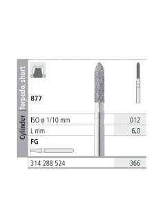 Fresas Diamante FG 366 Cilindro, Torpedo Corto 877-012 Medio L6 mm 6u Intensiv