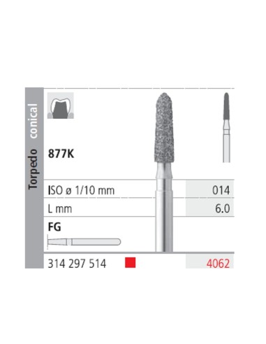 Fresas Diamante FG 4062 Torpedo Cónico 877K-014 Fino L6 mm 6u Intensiv