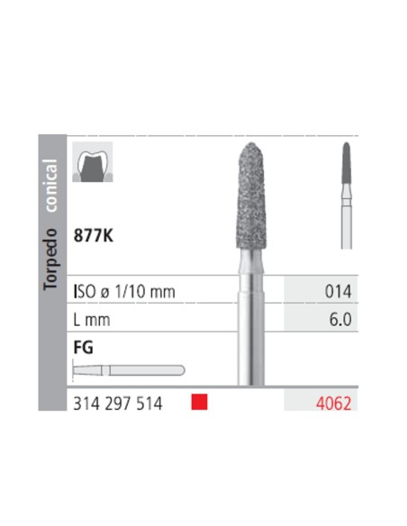 Fresas Diamante FG 4062 Torpedo Cónico 877K-014 Fino L6 mm 6u Intensiv