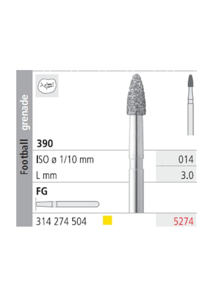 Fresas Diamante FG 5274 Granada 390-014 Extra Fino L3 mm 6u Intensiv