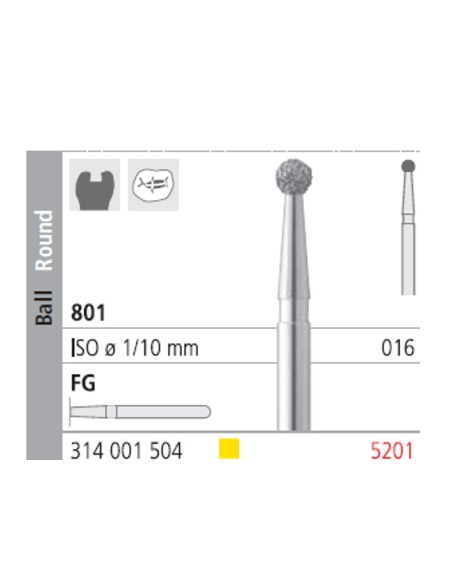 Fresas Diamante FG 5201 Bola 801-016 Extra Fino 6 uds Intensiv