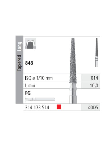 Fresas Diamante FG 40D5 Cónico, Largo 848-014 Fino L10 mm 6 uds Intensiv