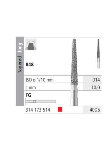 Fresas Diamante FG 40D5 Cónico, Largo 848-014 Fino L10 mm 6 uds Intensiv