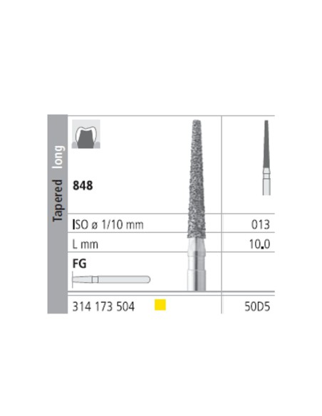 Fresas Diamante FG 50D5 Cónico, Largo 848-013 Extra Fino L10 mm 6 uds Intensiv