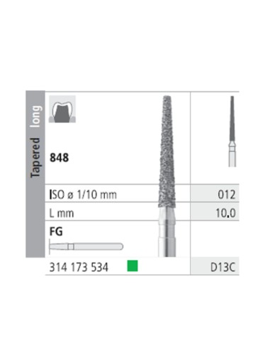 Fresas Diamante FG D13C Cónico, Largo 848-012 Grueso L10 mm 6 uds Intensiv