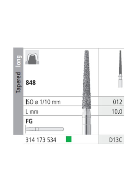 Fresas Diamante FG D13C Cónico, Largo 848-012 Grueso L10 mm 6 uds Intensiv