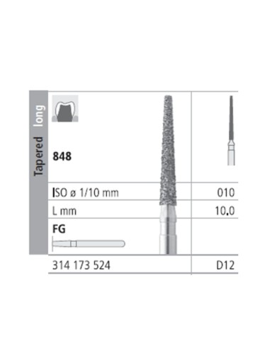 Fresas Diamante FG D12 Cónico, Largo 848-010 Medio L10 mm 6 uds Intensiv