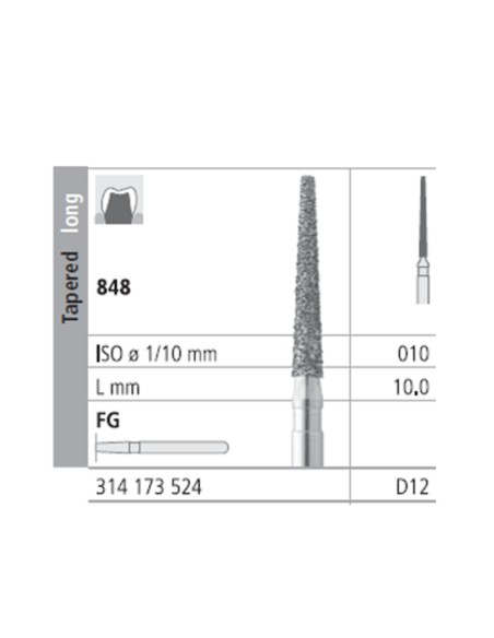 Fresas Diamante FG D12 Cónico, Largo 848-010 Medio L10 mm 6 uds Intensiv