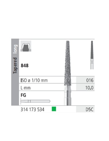 Fresas Diamante FG D5C Cónico, Largo 848-016 Grueso L10 mm 6 uds Intensiv