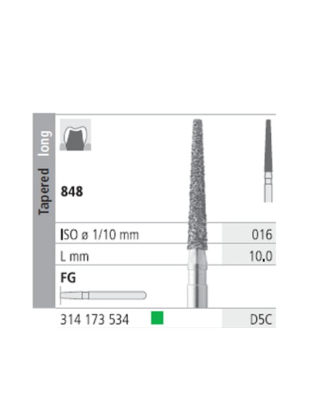 Fresas Diamante FG D5C Cónico, Largo 848-016 Grueso L10 mm 6 uds Intensiv
