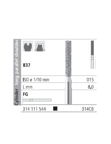 Fresas Diamante FG 314CB Cilindro, Largo, Hombro Paralelo 837-015 Super Grueso 6 uds Intensiv