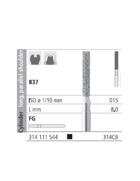 Fresas Diamante FG 314CB Cilindro, Largo, Hombro Paralelo 837-015 Super Grueso 6 uds Intensiv