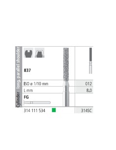 Fresas Diamante FG 314SC Cilindro, Largo, Hombro Paralelo 837-012 Grueso 6 uds Intensiv