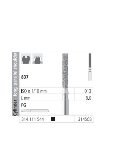 Fresas Diamante FG 314S CB Cilindro, Largo, Hombro Paralelo 837-013 Super Grueso 6 uds Intensiv