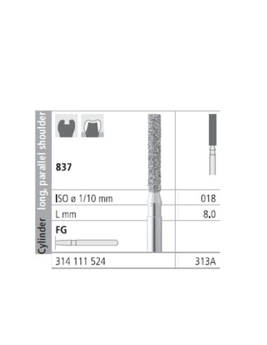 Fresas Diamante FG 313A Cilindro, Largo, Hombro Paralelo 837-018 Medio L 8mm 6 uds Intensiv