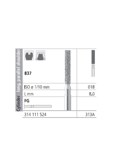 Fresas Diamante FG 313A Cilindro, Largo, Hombro Paralelo 837-018 Medio L 8mm 6 uds Intensiv
