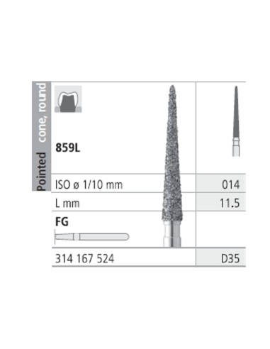 Fresas Diamante FG D35 Medio 859L-014 Lanza Cono Puntiagudo 6 uds Intensiv