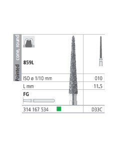 Fresas Diamante FG D33C 859L-010 Grueso, Lanza Cono Puntiagudo 6 uds Intensiv