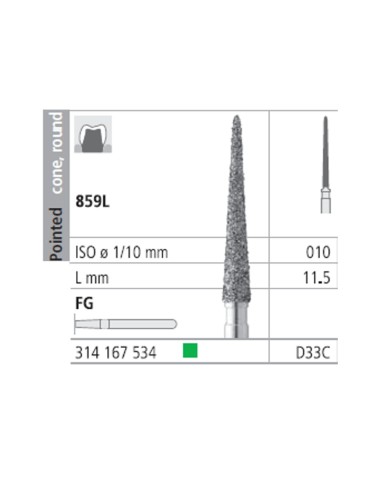 Fresas Diamante FG D33C 859L-010 Grueso, Lanza Cono Puntiagudo 6 uds Intensiv